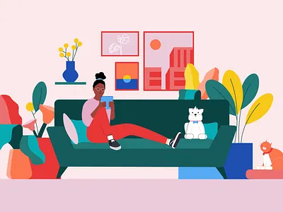 "Stuck at home" illustration collection for Blush animation branding character character design color design digital figma illustration photoshop sketch ui