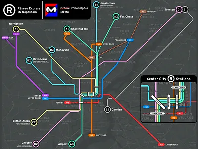 SEPTA, but make it like Paris! illustration map paris philadelphia septa transit transit map vector