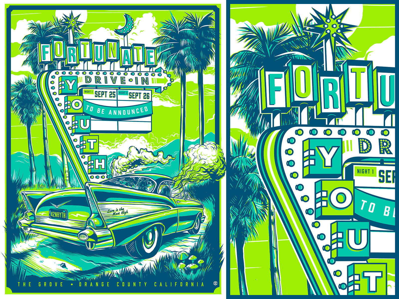 Example of Drive-In Style Concert Poster for Fortunate Youth at The Grove
