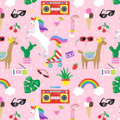 Summer pattern design abstract design flat fun illustration pattern rainbow summer unicorn