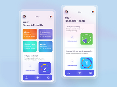 Relay analytics credit dashboard design financial financial app fintess ios iphone ui