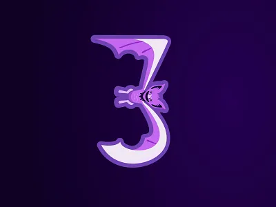October Birthday 3 bat dark halloween illo illustration illustrations number numbers october purple three