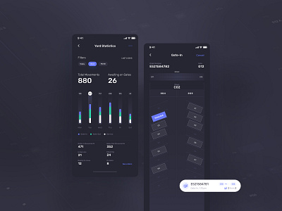 iOS Logistics - Yard Management App application charts components dark dark app darkui design figma ios locations logistics mobile route