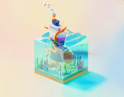 Sea monster 3d 3d art cartoon character design designs illustration isometric low poly lowpoly