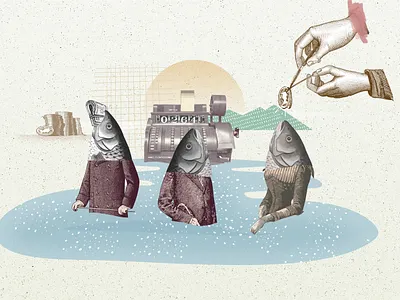 Corporate fishing collaboration collage collage art collageart explainer animation