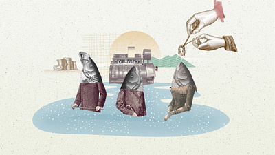 Corporate fishing collaboration collage collage art collageart explainer animation