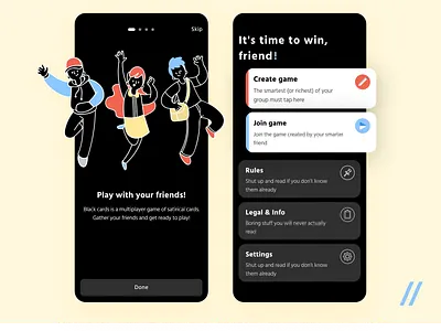 Cards Game for Friends & Family app cards design friends fun game humour illustraion joy mobile mvp onboarding purrweb react native startup ui ux