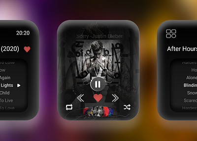 Music player -Smart watch 100daychallenge after hours dailyui design figma figmadesign justin bieber music music album music app music app ui music player music player ui shuffle smartwatch ui