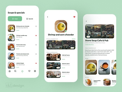 Soups and Specials Locator App UI app cafe card cards delicacy food food app minimalist mobile app recipe restaurant sweet ui ux