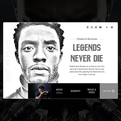 Chadwick Boseman art banner banner design black black white black and white black panther design marvel minimal mockup design ui ux web website white