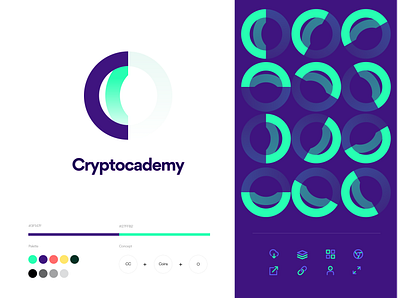 Logo and Brand Identity Design for Cryptocademy academy blockchain blue brand brand design brand identity branding color crypto design icon iconography illustration logo logo design logodesign mockup presentation presentation design web