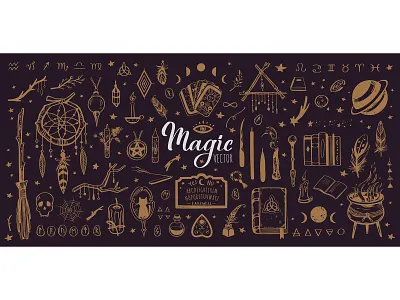 Witchcraft, magic collection alchemy coven doodle hand drawn illustration magic occult sticker tattoo vector vintage witch witchcraft