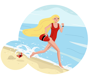 Dynamic flat girl illustration sea vector