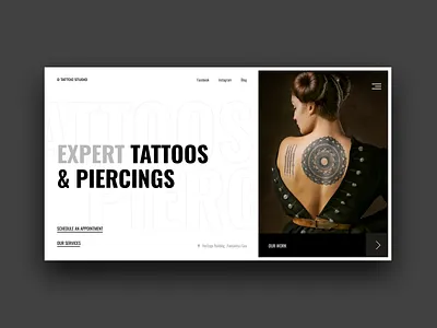 Tattoo studio card design landing page layout ui ux webpage website
