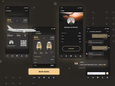 "Flight Reservation App | Dark Mode " aesthetic application behance bold branding design dark dark ui designinpiration digitaldesign interaction design minimal mobile ui reservation responsive design ticket booking topdesigner ui uiux userinterfacedesign webdesign