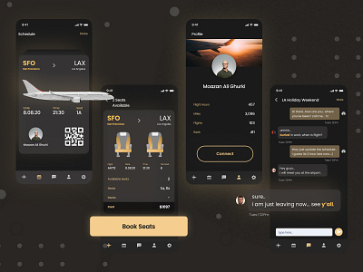 "Flight Reservation App | Dark Mode " aesthetic application behance bold branding design dark dark ui designinpiration digitaldesign interaction design minimal mobile ui reservation responsive design ticket booking topdesigner ui uiux userinterfacedesign webdesign