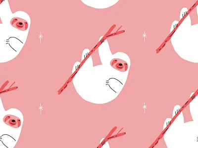 Just hanging out animal chill girly lazy pattern patterns pink red relaxed repeat repeating retro seamless sloth sloths stars surface design tropical