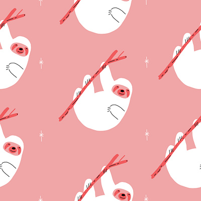 Just hanging out animal chill girly lazy pattern patterns pink red relaxed repeat repeating retro seamless sloth sloths stars surface design tropical