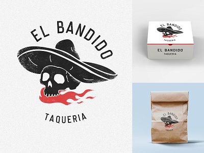 El Bandido Taqueria. Logo brand identity branding design identity illustration label design label packaging logo package design packagedesign packaging skull skull logo taco taco tuesday taqueria typography vector