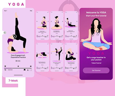 Yoga illustrations - mobile app design cartoon illustration design designer figma flexible layouts illustration mobile mobile ui tutorials yoga