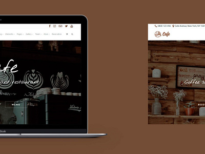 Cafe WordPress Theme - Presentation Laptop bar cafe cafe branding cafe logo cafeteria coffee coffee shop logo page builder plugins responsive restaurant restaurant branding site builder table template theme web design web development wordpress