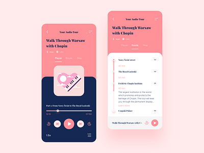 Audio Guides App app application audio audio app audio player pink sightseeing travel traveling ux
