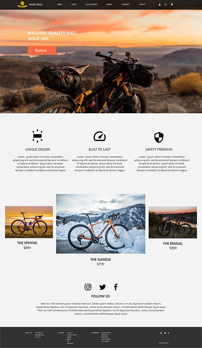 Roar Bikes design landing page minimal typography ui