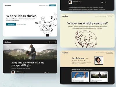 Medium Web Redesign blog blogging cards homepage medium medium article membership profile page redesign ui web website design