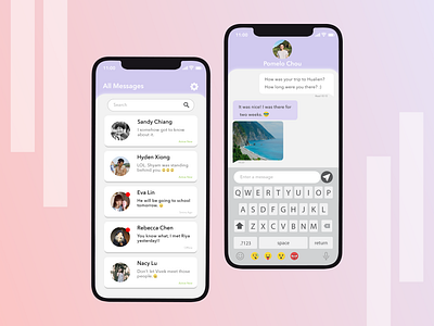 Direct Messaging app app interface chat app chatting daily 100 challenge daily ui daily ui 013 dailyuichallenge design digital direct messaging flat gentle icon light minimal pink purple soft talk