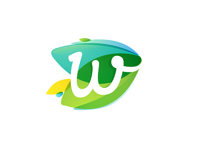 W + leaves eco green leaf letter w logo mark overlapping watercolor