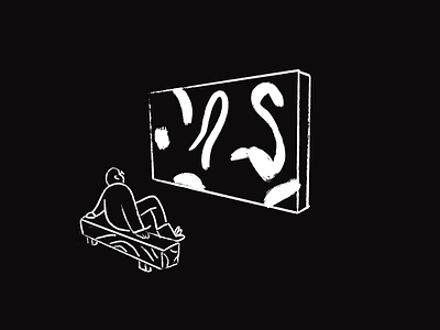 Man looking at a trippy painting animation animation 2d arty character colour flat illustration line loop minimal movement paint pollock procreate simple sketchy