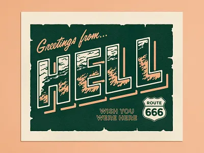 Wish You Were Here - Risograph Print 666 charity design fire greetings hell lettering postcard prevention print retro risograph smoke suicide texture vintage