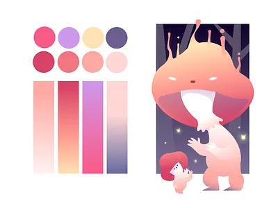 Baby Mushroom Butt Character Illustration bright colors bum butt character character design colour palette flat gradient horror illustration kid magic mushroom night scary vector zajno