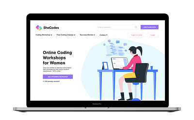 Redesign web Shecodes design flat learning learning app minimal online online learning ui uidesign web web design webdesign website