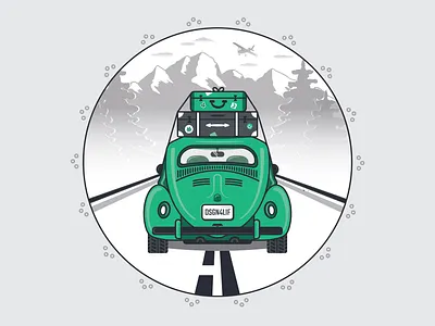 Vintage Volkswagen Beetle beetle car driving illustration roadtrip vintage volkswagen