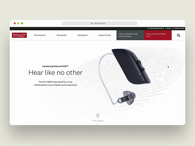 ReSound ONE — Hero animation figma landing page scroll tumult hype ui web