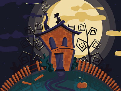 Full moon design fantasy flat full moon house illustration night vector