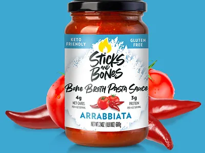 Sticks and Stones Bone Broth Pasta Sauce - Arrabbiata bone broth branding packaging packaging design pasta sauce specialty specialty food