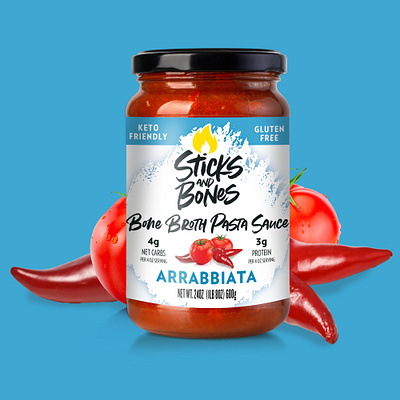 Sticks and Stones Bone Broth Pasta Sauce - Arrabbiata bone broth branding packaging packaging design pasta sauce specialty specialty food