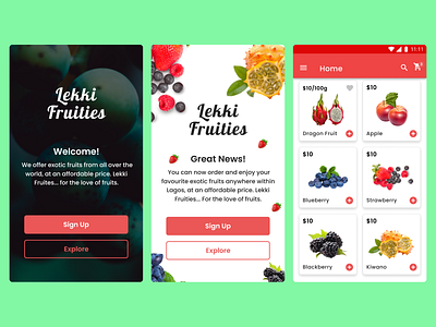 3 Screens from Lekki Fruities app design mobile ui ux