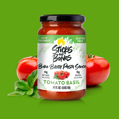 Sticks and Stones Bone Broth Pasta Sauce - Tomato Basil bone broth branding logo packaging packaging design pasta sauce specialty specialty food