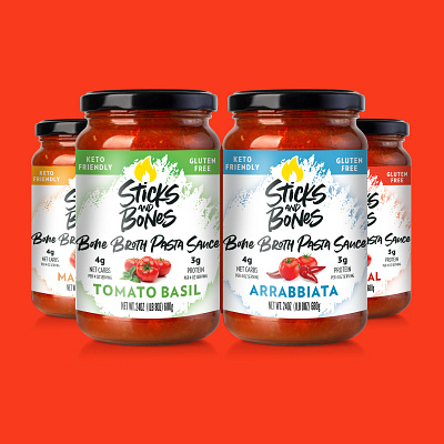 Sticks and Bones Bone Broth Pasta Sauce - All Flavors bone broth branding food food and drink logo packaging packaging design pasta sauce specialty food