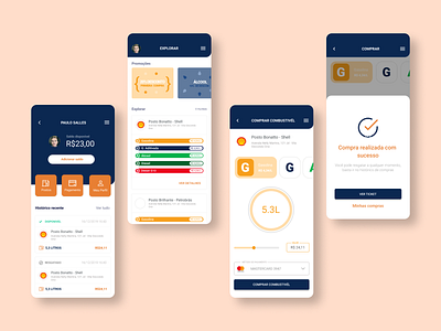 Gas Station App app application art blue components design fuel gas gas station interface mobile orange ui