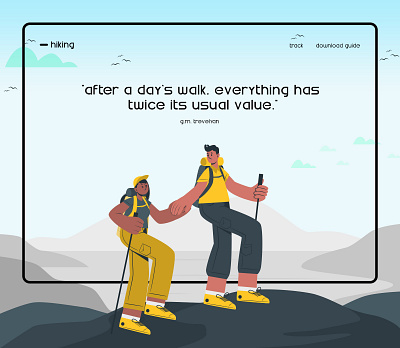 Hiking art branding concept design hiking illustration landing page design quotes typography ui uiux uiuxdesign vector website