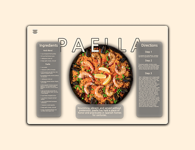 Daily UI 040 clean daily ui daily ui 040 daily ui 40 dailyuichallenge frosted glass frosted glass effect minimal modern paella paella design recipe recipe design recipe ui simple ui sleek spanish food ui userinterface ux