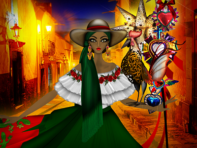 Galereña from Guanajuato Illustration folklore galereña guanajuato illustration mexican art mexico model national costume san miguel de allende