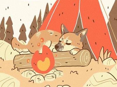 Campfire Pup camp campfire character character design color colorful dog dog illustration fire flat illustration illustration 2d pup