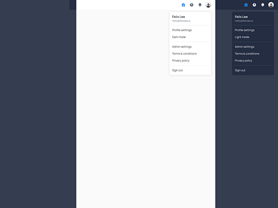 Profile dropdown account settings dark mode dropdown light mode log out navigation bar profile settings sign out