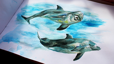 Dolphin Illustration blending colour creativity design dolphin dolphin logo dolphins gouache graphicdesign illustration nature ocean paper papercraft sea technique watercolor watercolour illustration watercolour painting wildlife