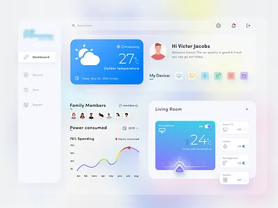 Dashboard - Smart Home airconditioner clean dahsboard desktop desktopapp graphic homedevice lamps sketch smart smarthome smarttv temperature transparent webapp
